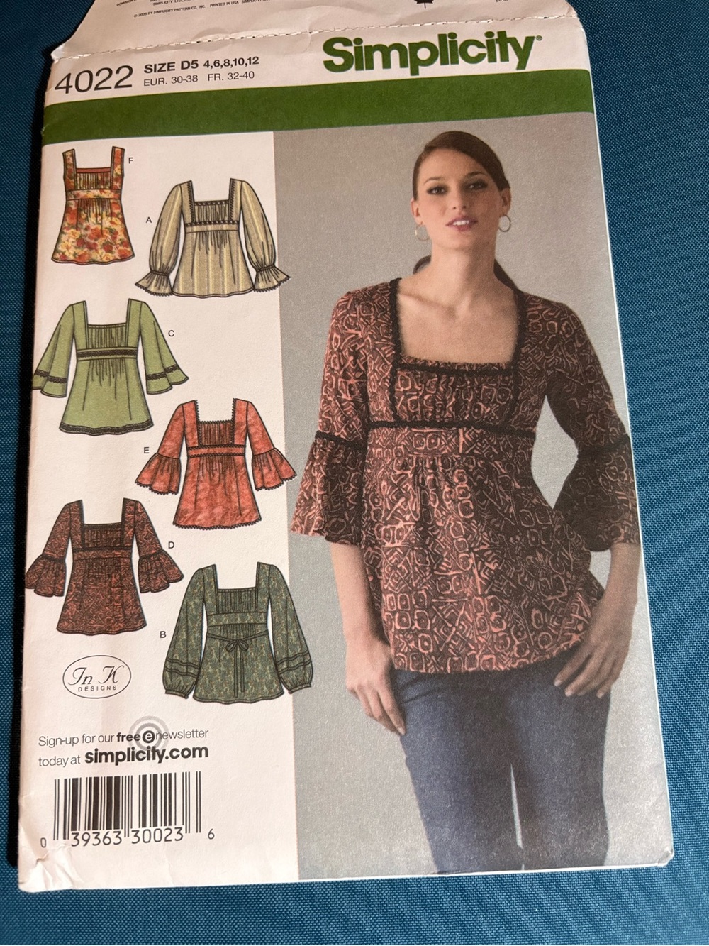 Simplicity Blouse Sewing Pattern with Square-Neck